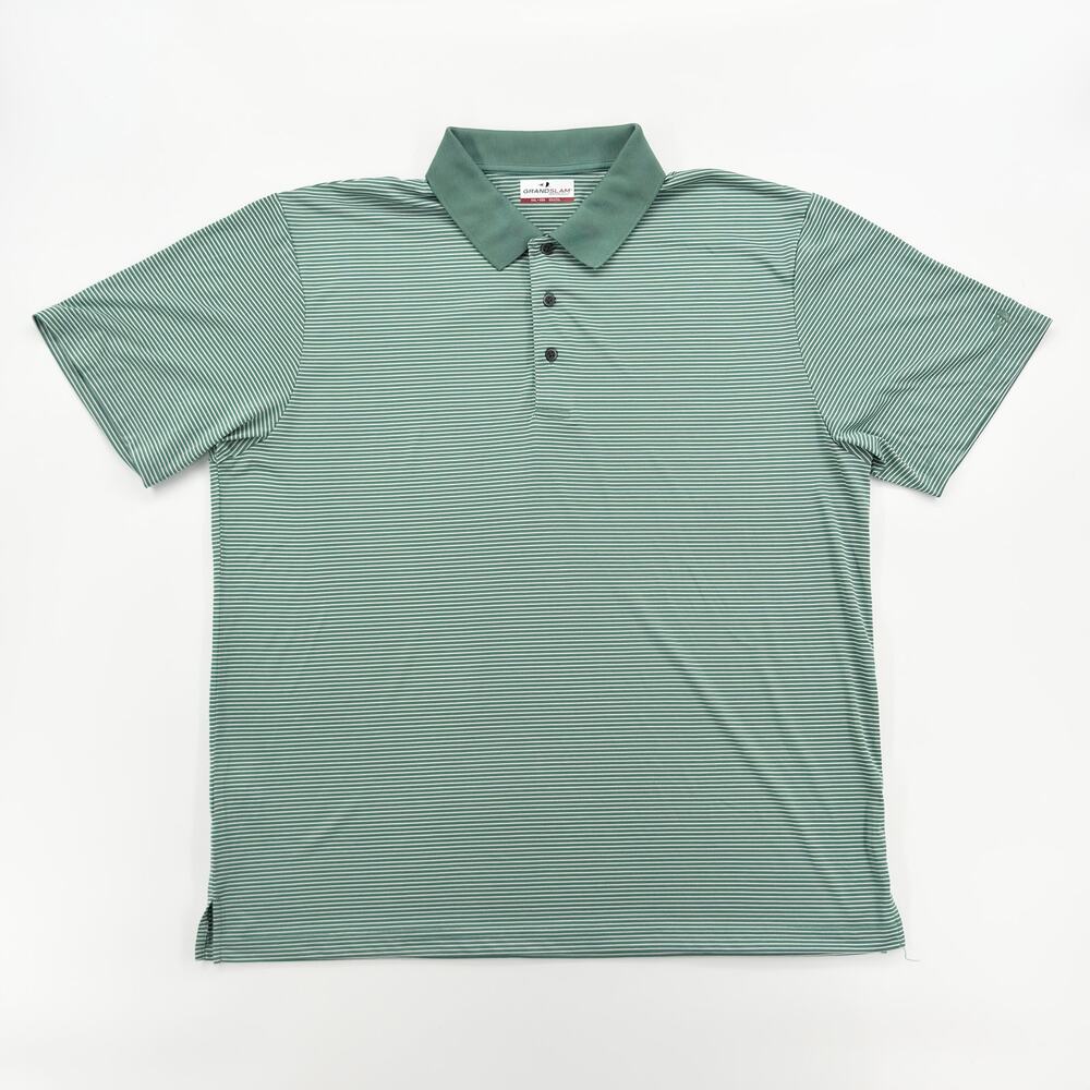 Grand Slam Performance Polo XXL Green Striped Short Sleeve Shirt Pre-Owned